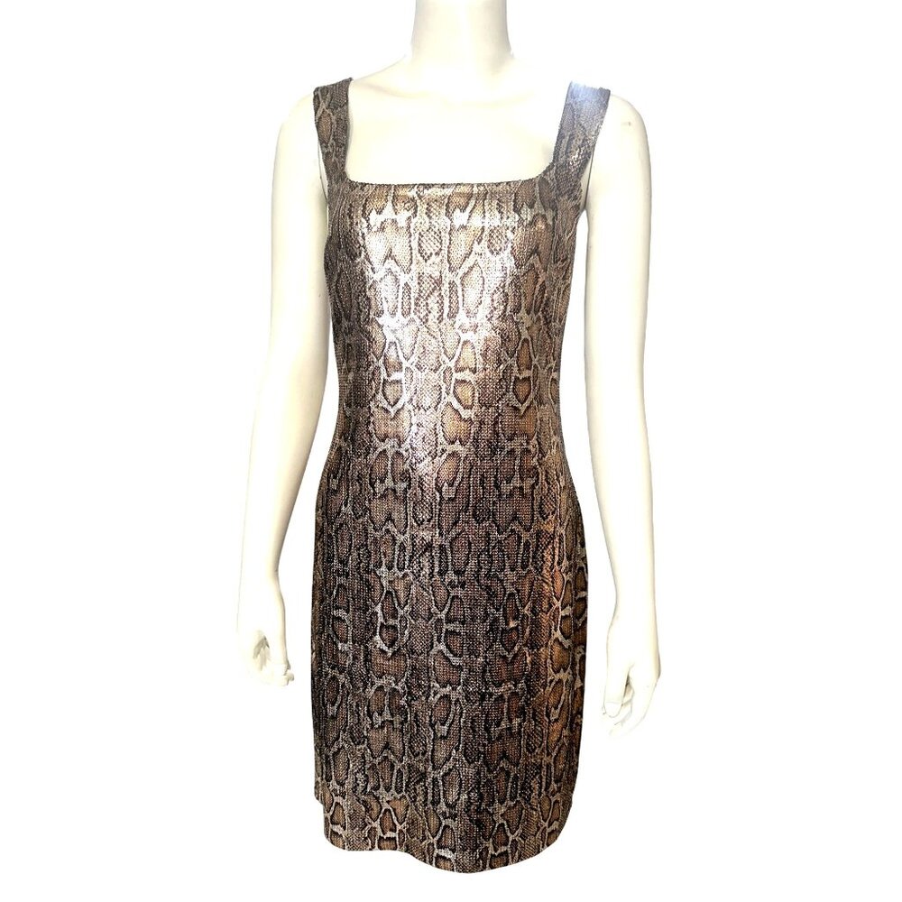 L’Agence 8P Bronze Metallic Python Print Mini Dress Glamcore Bodycon Night Luxe - Picture 2 of 14